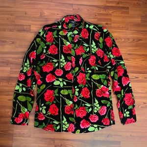 Vintage-esque Rose Patterned Vampire Rockabilly Collared Shirt Size US XL